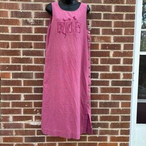 Erika Pink Linen Blend Embroidered Sleeveless Dress & Jacket Women's Size 6